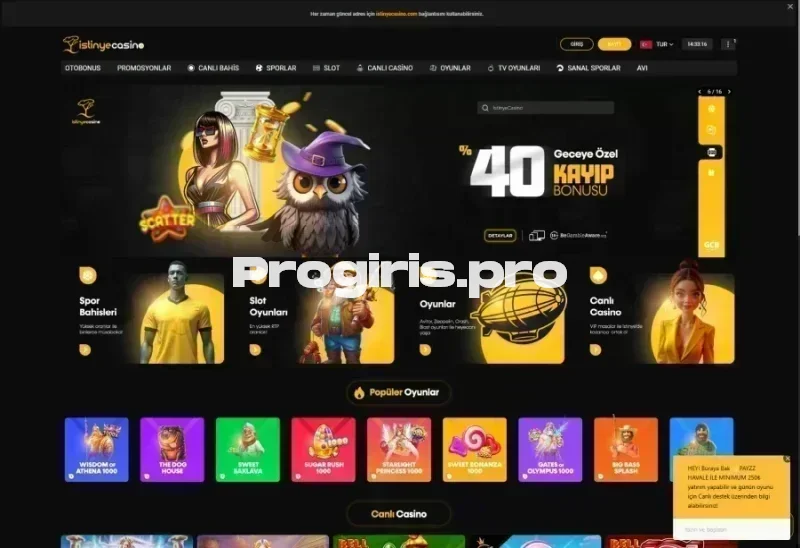 İstinye Casino ana sayfa görünümü