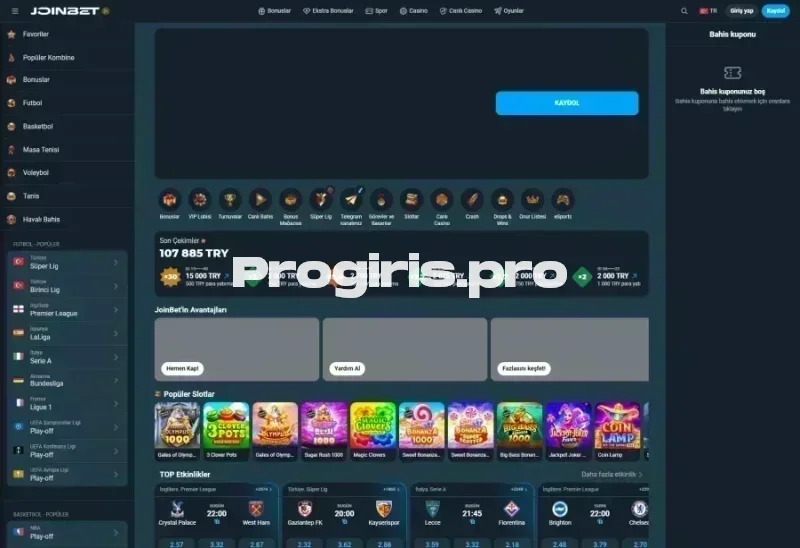 Joinbet ana sayfa görünümü