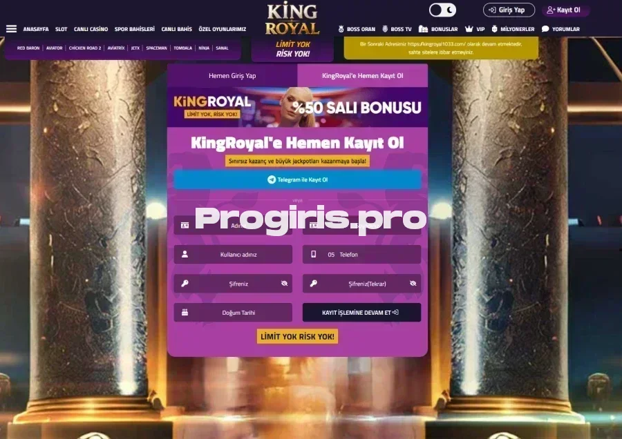 King Royal ana sayfa görünümü