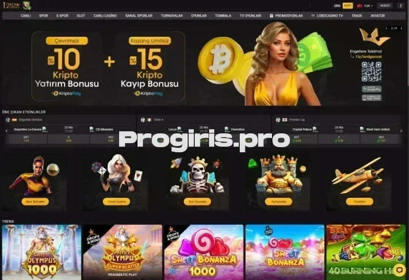 Lordcasino ana sayfa görünümü