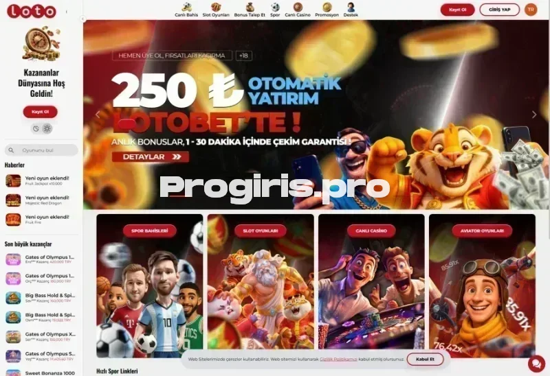 Lotobet ana sayfa görünümü