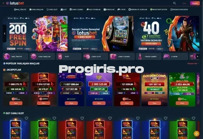 Lotusbet ana sayfa görünümü