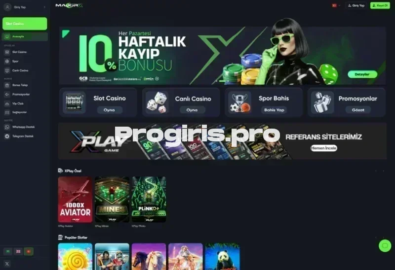 MajorX ana sayfa görünümü