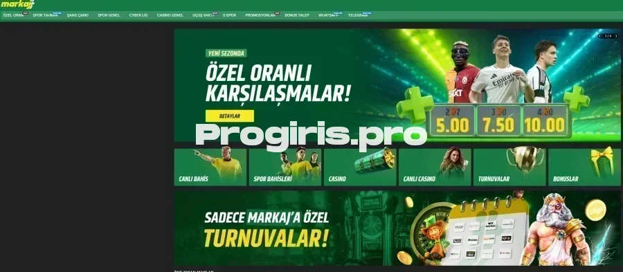 Markaj Bet ana sayfa görünümü