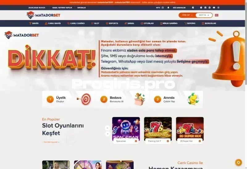 Matadorbet ana sayfa görünümü