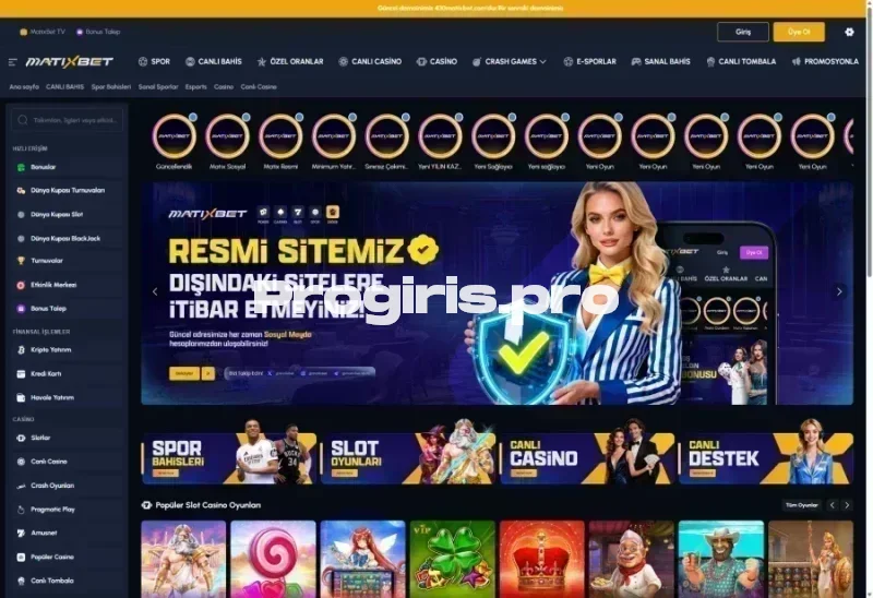 Matixbet ana sayfa görünümü