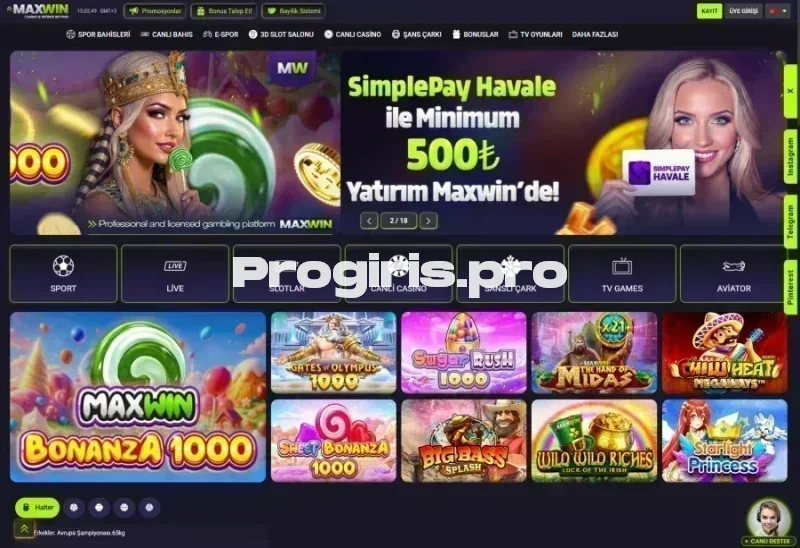 Maxwin ana sayfa görünümü