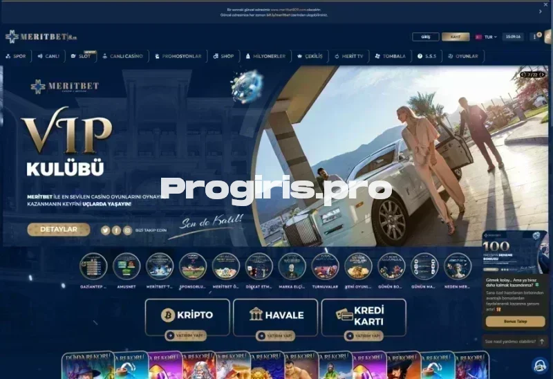 Meritcasino ana sayfa görünümü