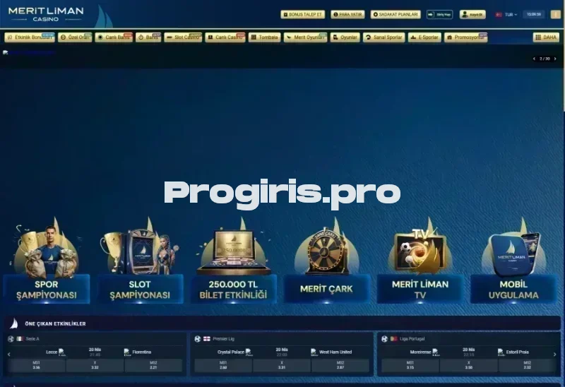 Meritliman Casino ana sayfa görünümü