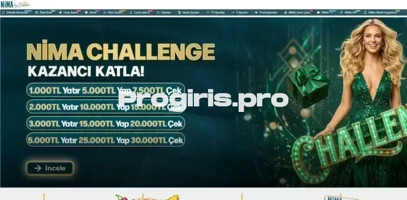 Nima Casino ana sayfa görünümü