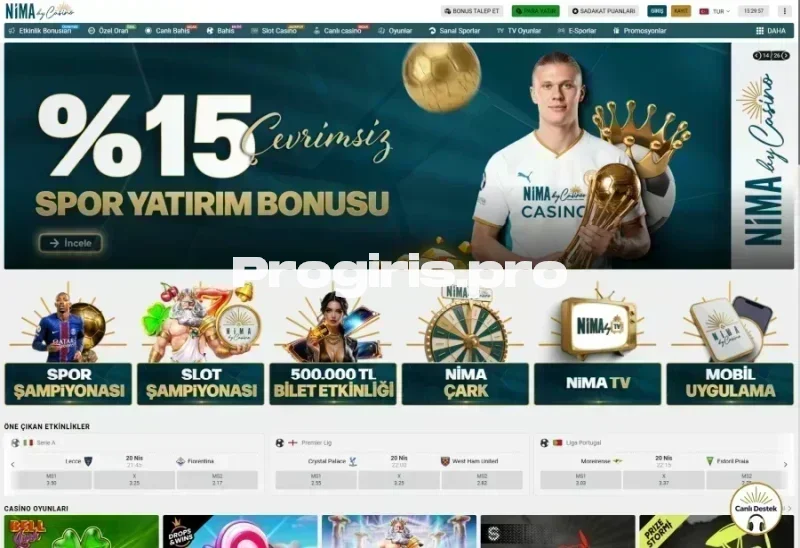 Nimabet ana sayfa görünümü