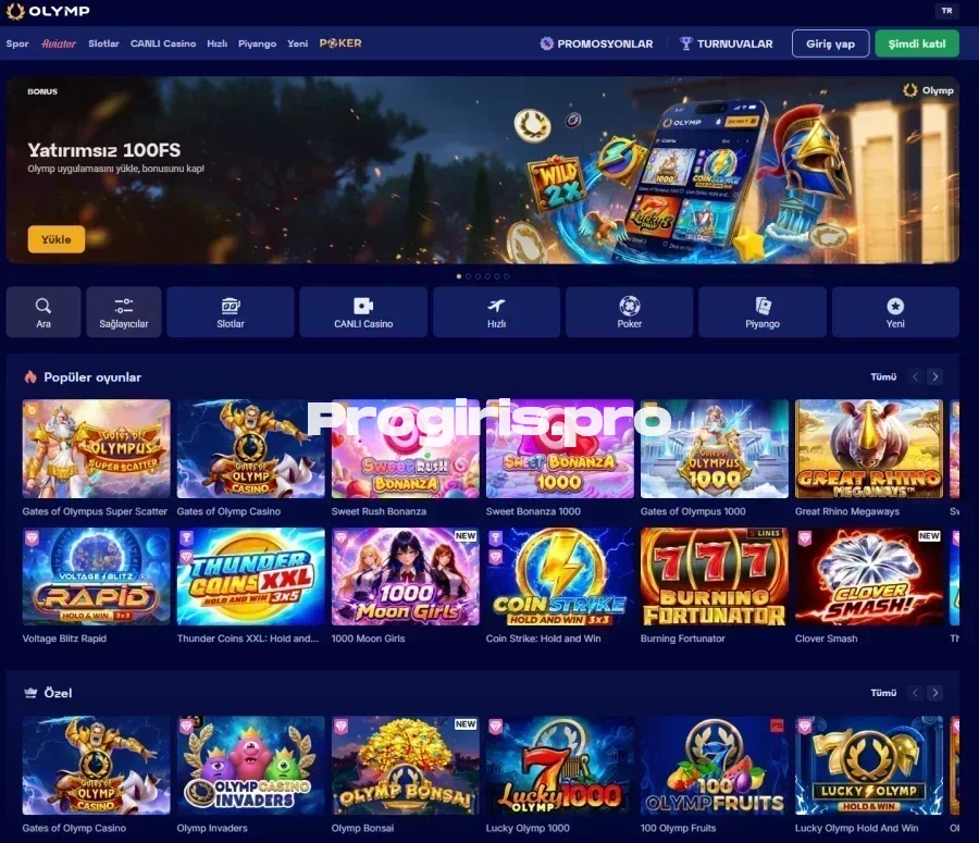 Olymp Casino ana sayfa görünümü