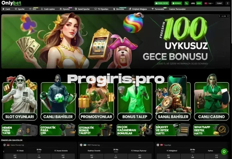 OnlyBet ana sayfa görünümü
