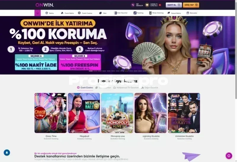 Onwin ana sayfa görünümü