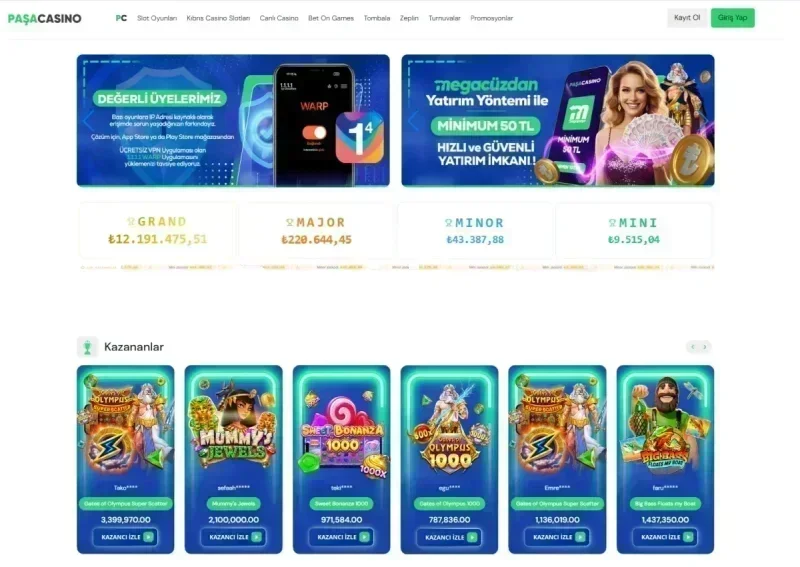 Paşa Casino ana sayfa görünümü