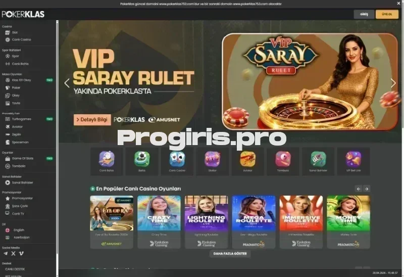 Pokerklas ana sayfa görünümü