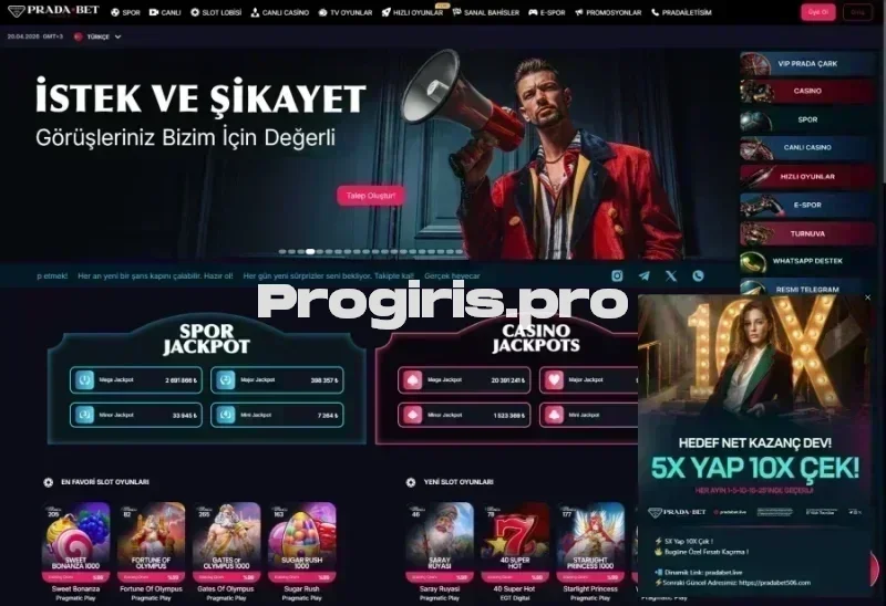 Pradabet ana sayfa görünümü