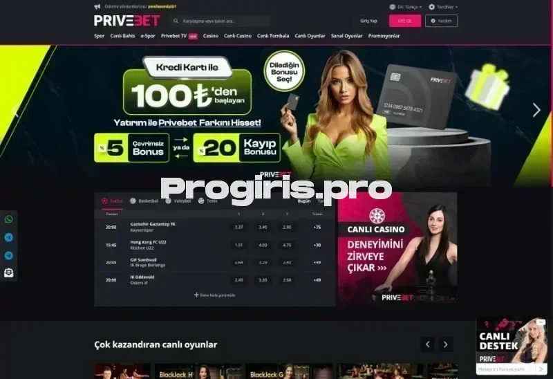 Privebet ana sayfa görünümü
