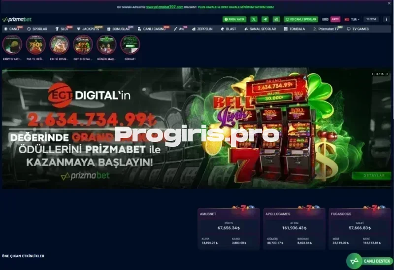 Prizmabet ana sayfa görünümü