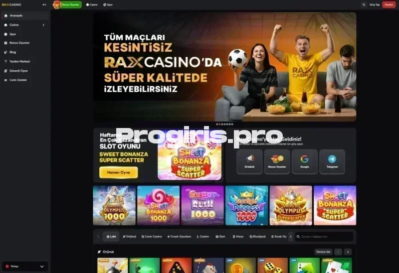 Raxcasino ana sayfa görünümü