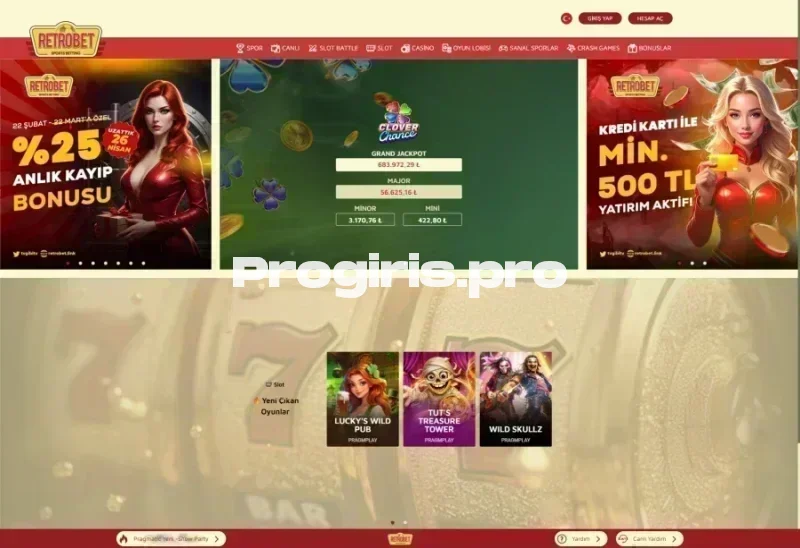 Retrobet ana sayfa görünümü