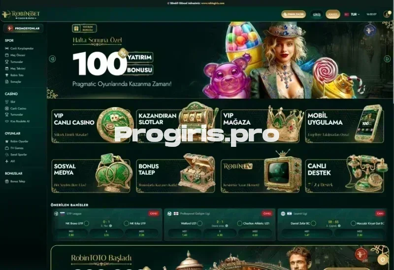 Robinbet ana sayfa görünümü