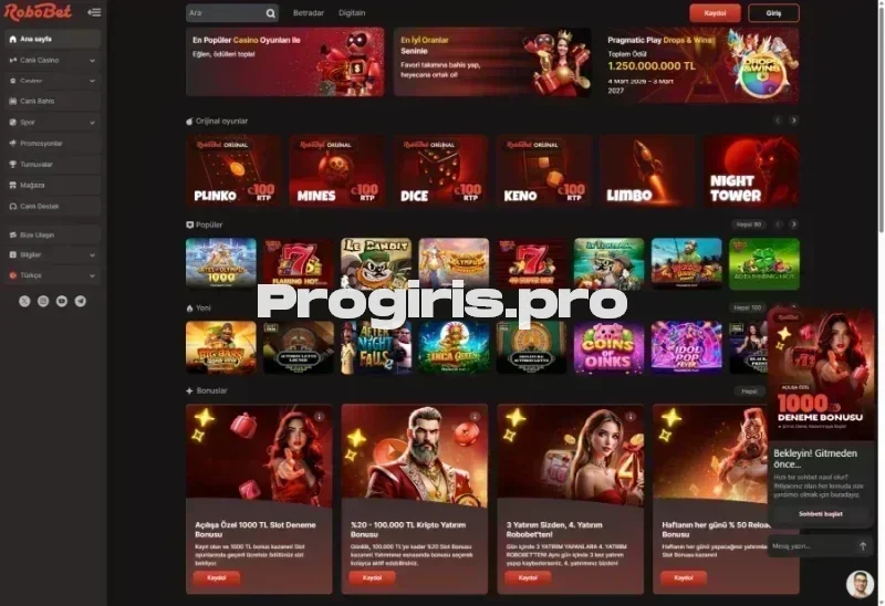Robobet ana sayfa görünümü