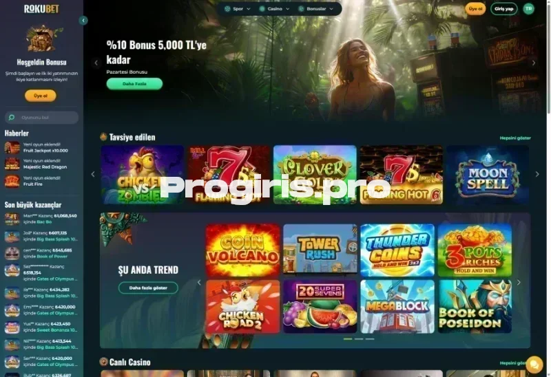 Rokubet ana sayfa görünümü