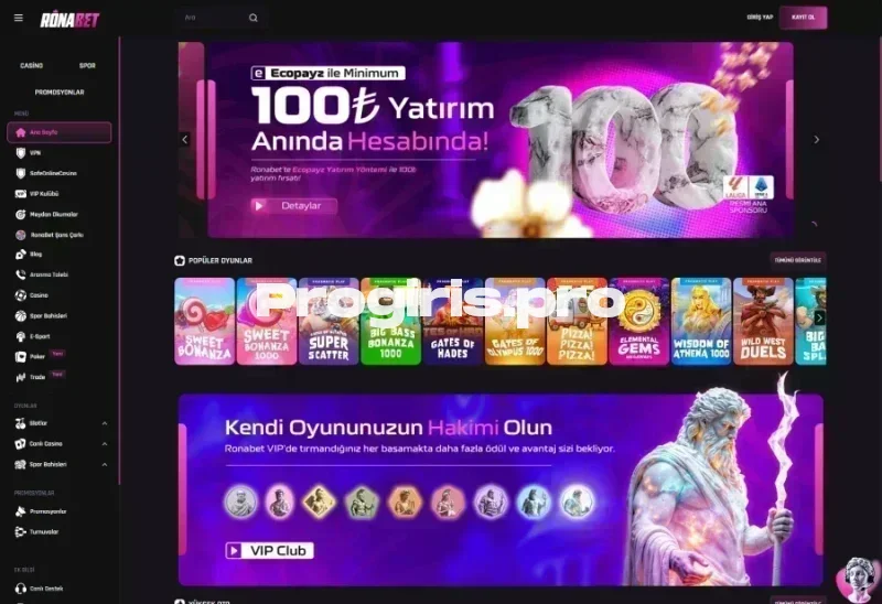 Ronabet ana sayfa görünümü