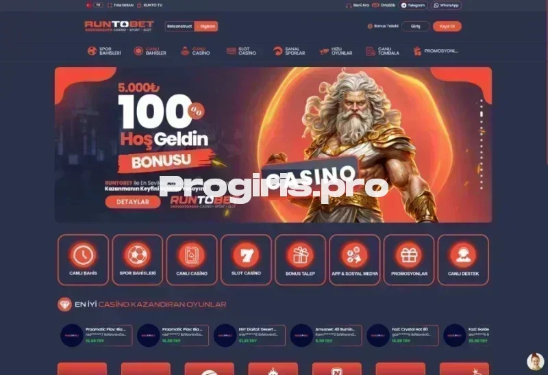 Runtobet ana sayfa görünümü