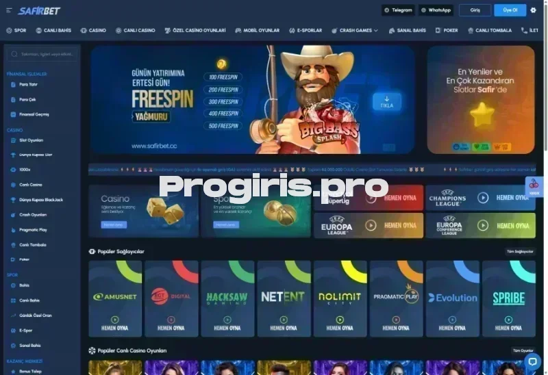 Safirbet ana sayfa görünümü