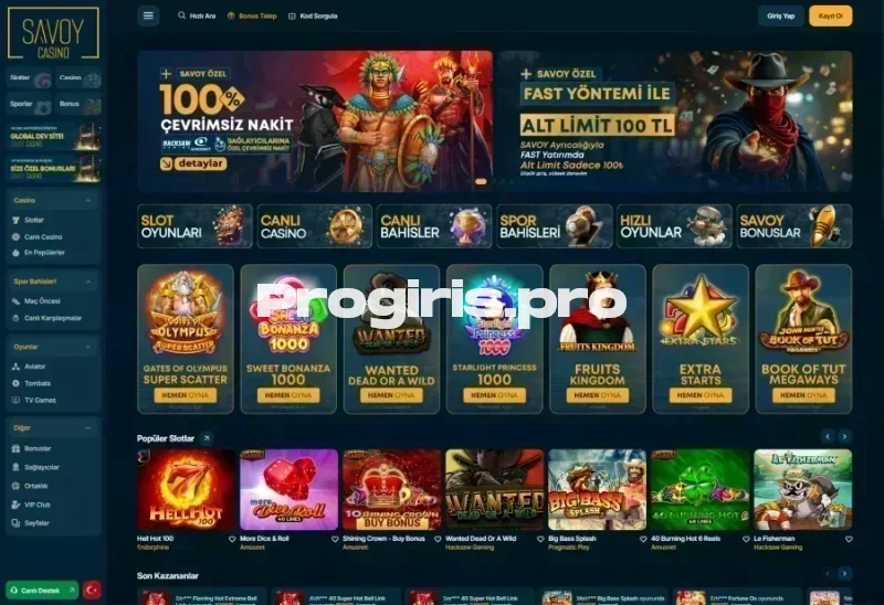 Savoy Casino ana sayfa görünümü