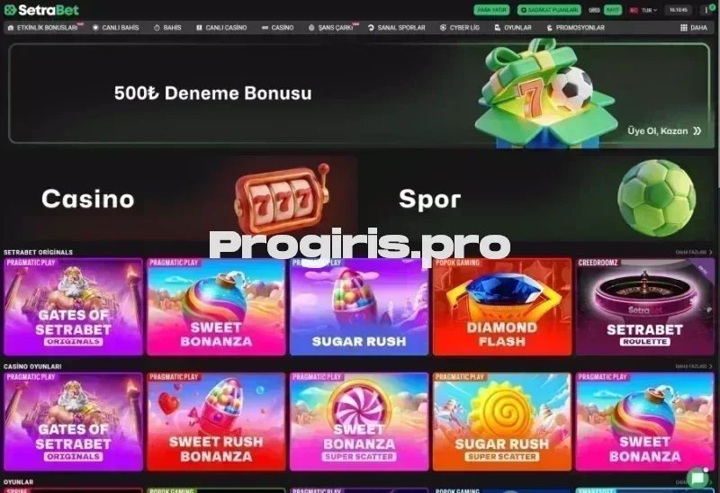 Setrabet ana sayfa görünümü