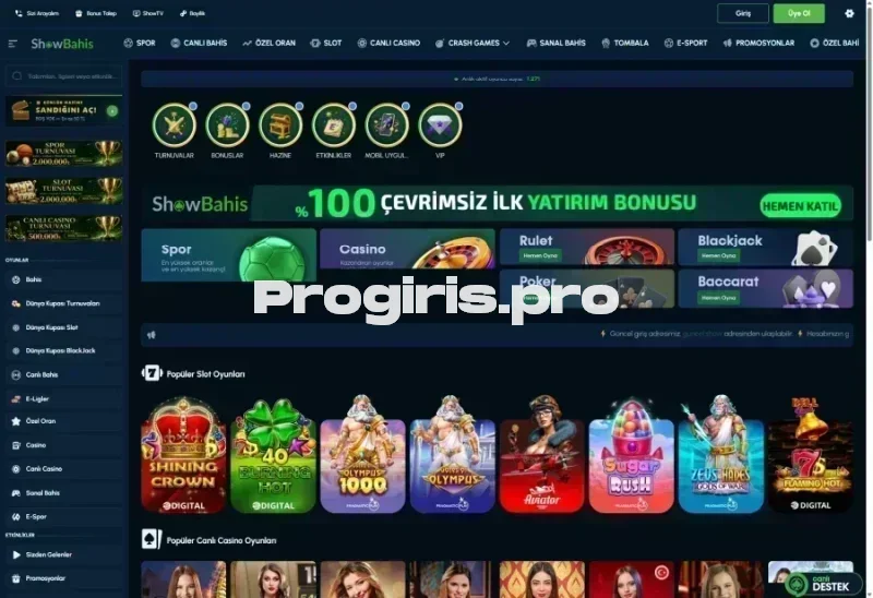Showbahis ana sayfa görünümü