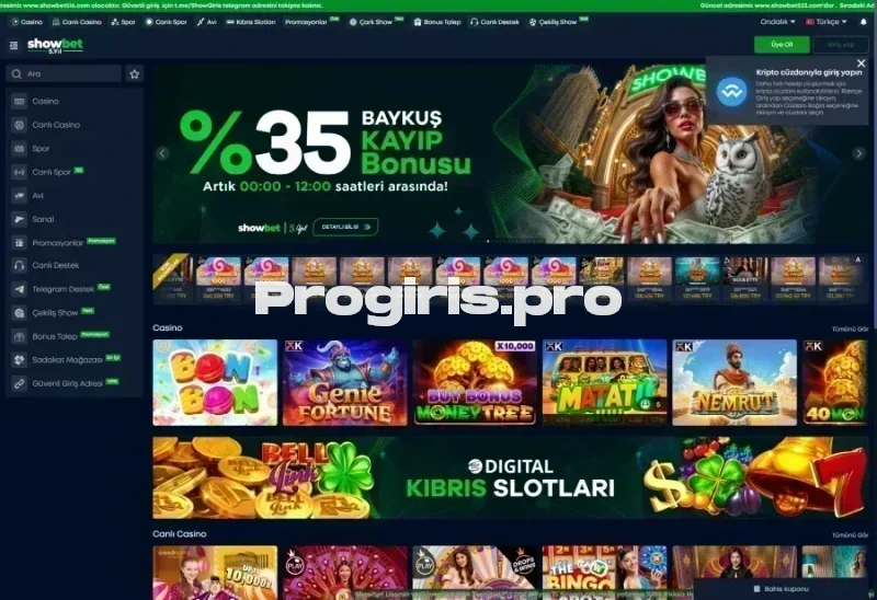 Showbet ana sayfa görünümü
