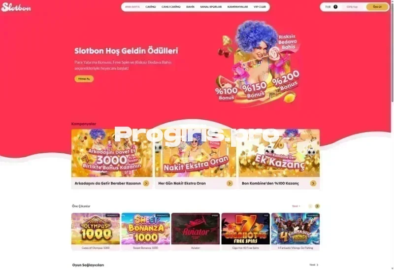 Slotbon ana sayfa görünümü
