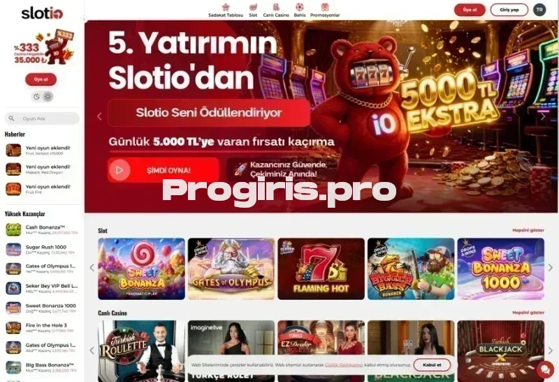 Slotio ana sayfa görünümü