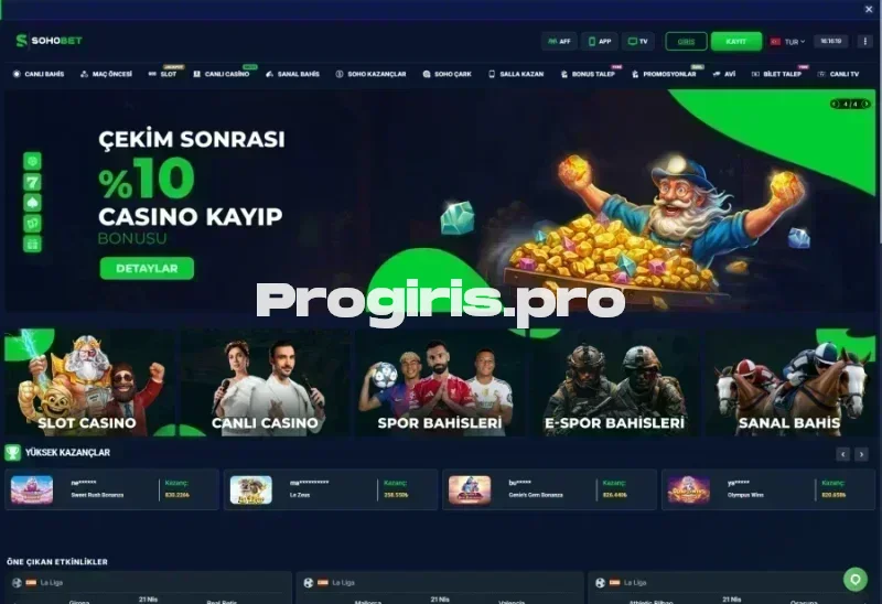 Sohobet ana sayfa görünümü