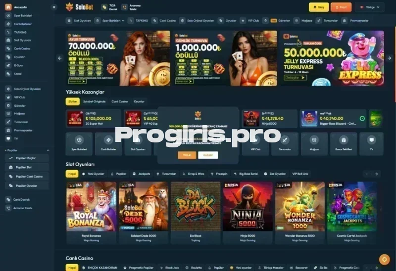 Solobet ana sayfa görünümü