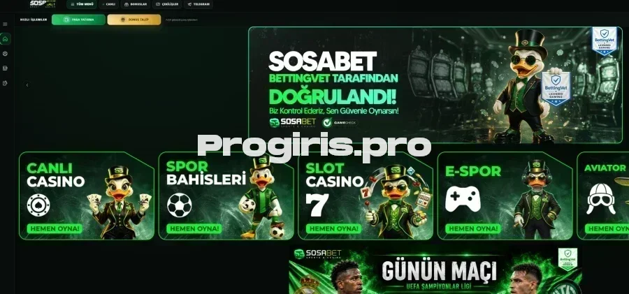 Sosabet ana sayfa görünümü