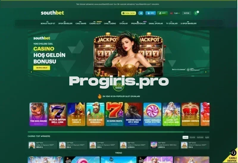 Southbet ana sayfa görünümü
