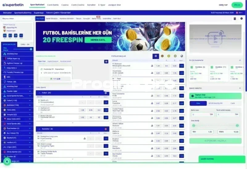 Süperbetin ana sayfa görünümü
