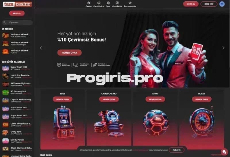 TamCasino ana sayfa görünümü
