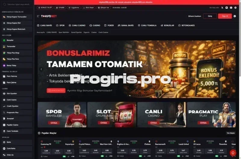 Tokyobet ana sayfa görünümü