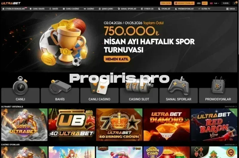 Ultrabet ana sayfa görünümü