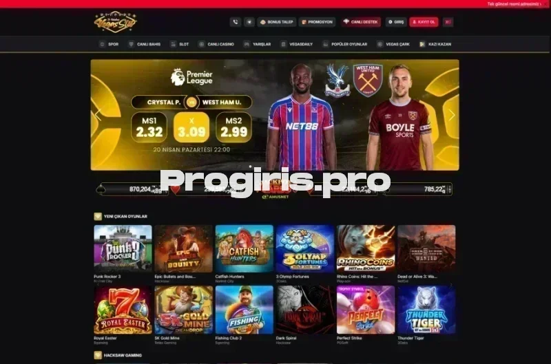 Vegasslot ana sayfa görünümü