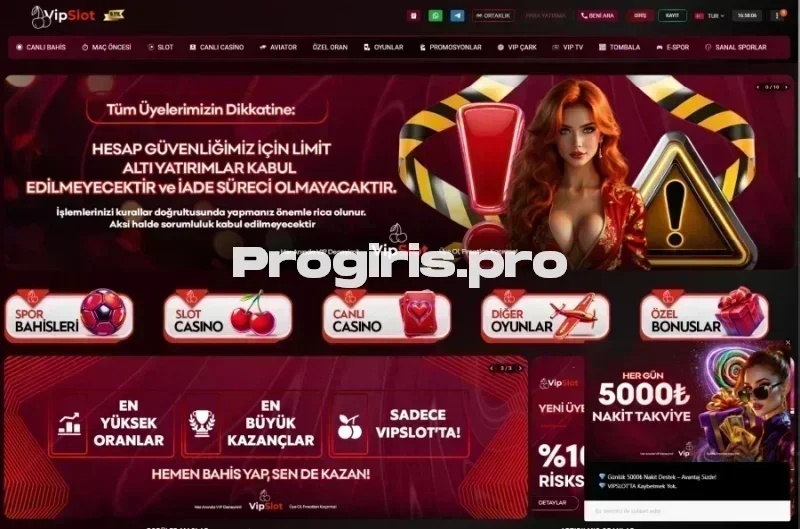 Vipslot ana sayfa görünümü