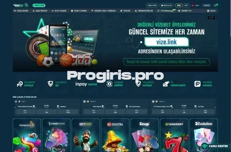 Vizebet ana sayfa görünümü
