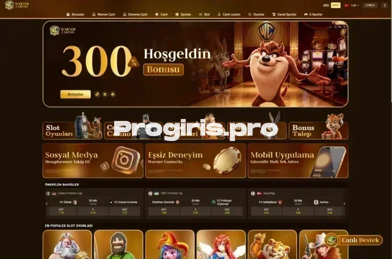 Warner Casino ana sayfa görünümü