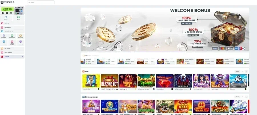 Weiss Casino ana sayfa görünümü